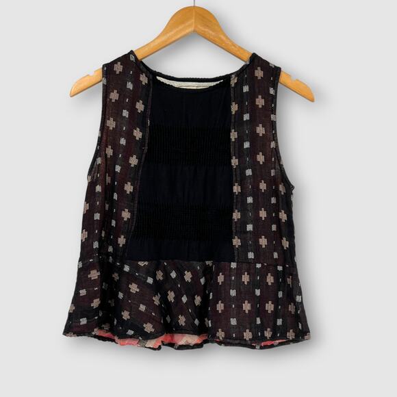 Ace & Jig Handwoven Black Cross Pattern Sleeveless Peplum Top Size M - Picture 1 of 6